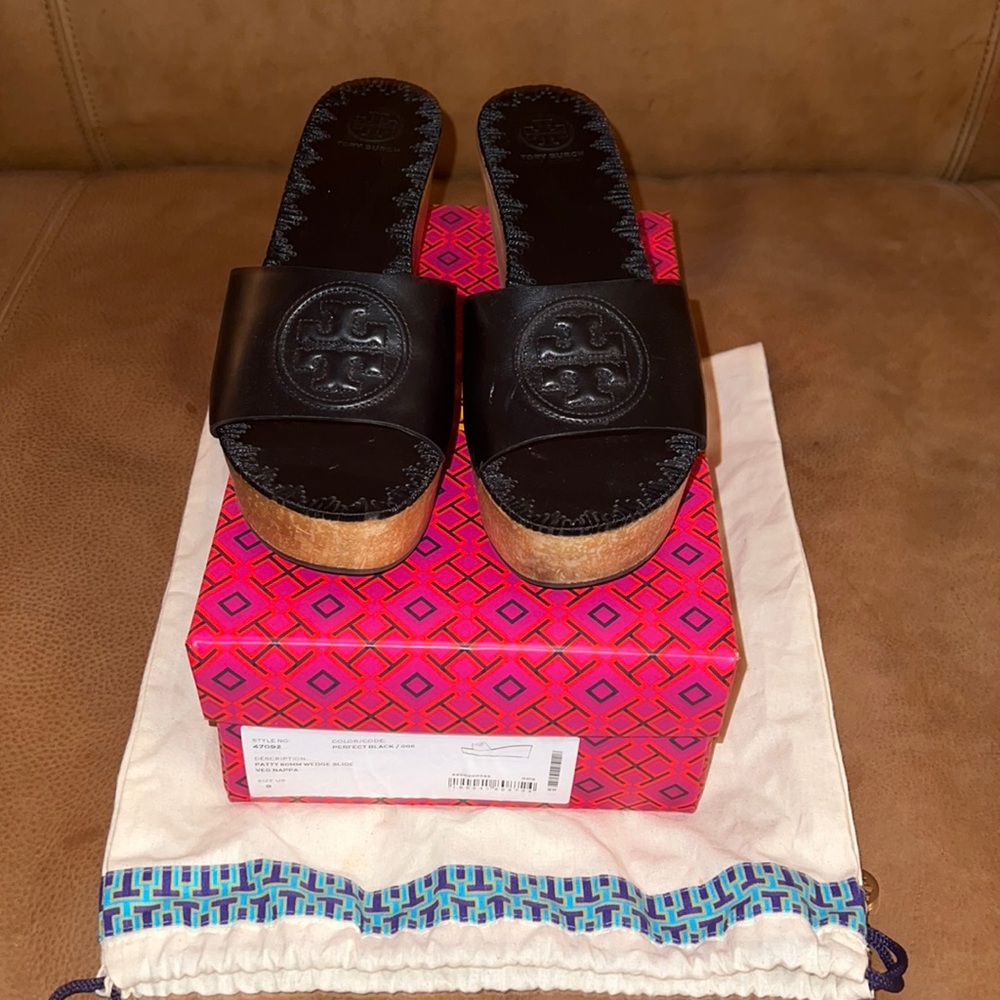 Lightly worn black Tory Burch wedges